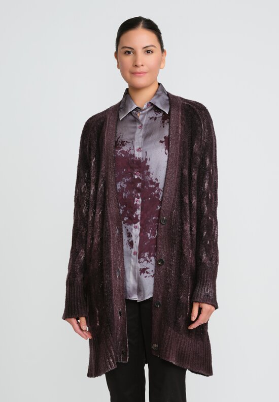 Avant Toi Hand-Painted Cashmere & Silk Cable Knit Cardigan in Seppia Brown	