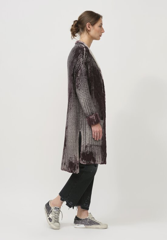 Avant Toi Hand-Painted Cashmere & Silk Square Knit Cardigan in Nero Seppia Purple	