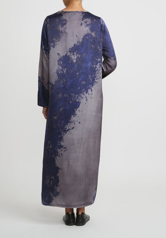 Avant Toi Hand Painted Silk Lunga Dress in Nero Midnight Blue	