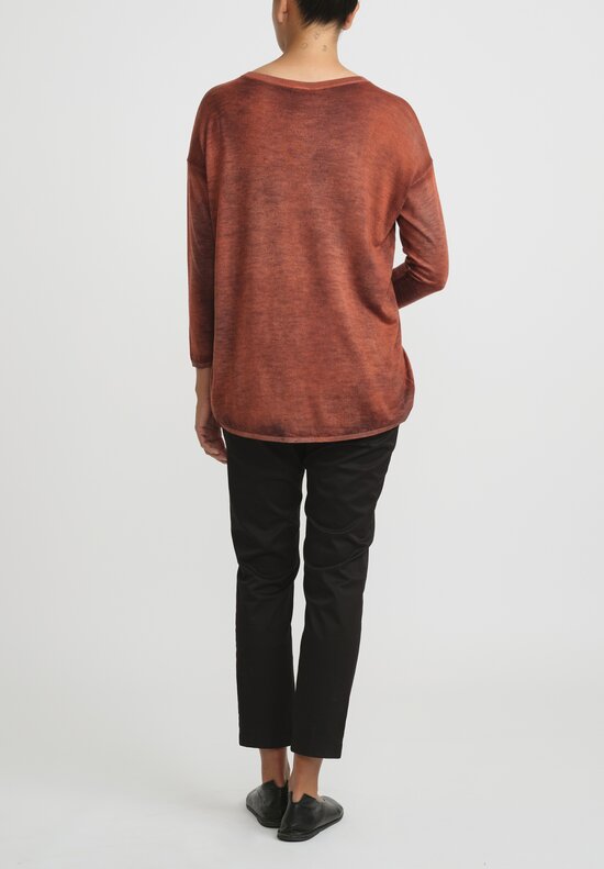 Avant Toi Hand-Painted Cashmere & Silk Barchetta Sweater in Nero Mandarancio Orange	
