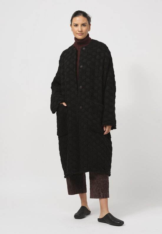 Uma Wang Virgin Wool & Cotton Cadrian Cocoon Coat in Black Dots	