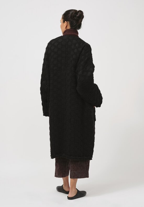 Uma Wang Virgin Wool & Cotton Cadrian Cocoon Coat in Black Dots	