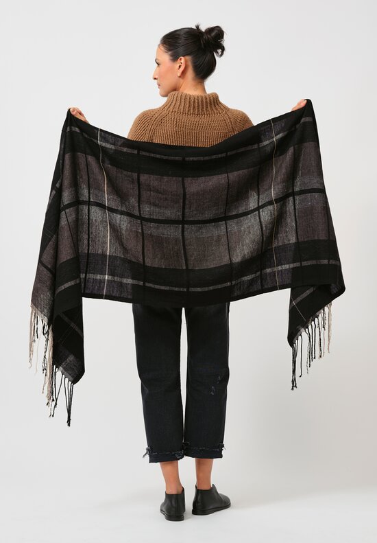 Jan-Jan Van Essche Handwoven Scarf in Black Plaid	