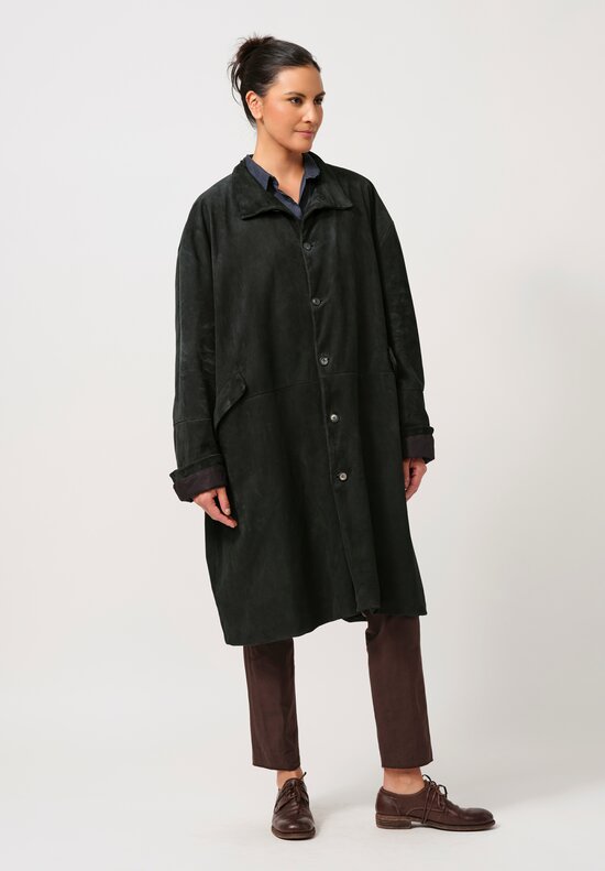 Bergfabel Suede Overcoat in Petrol Green	