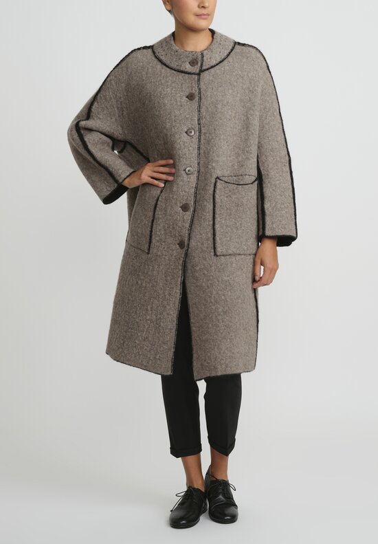 Boboutic Felted Knit Round Neck Coat in Black, Natural