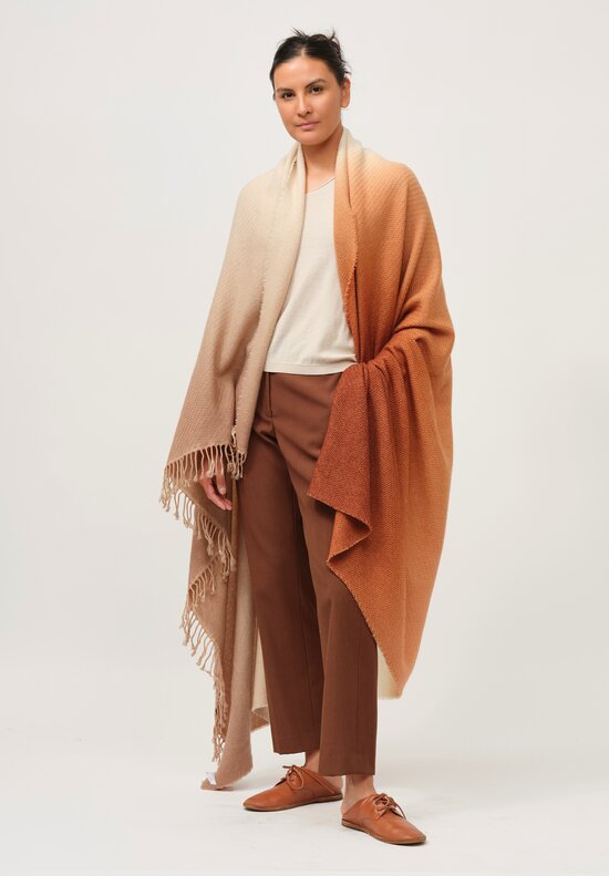 Alonpi Cashmere Large Soleil Degrade Ombre Shawl in Rust & Natural	