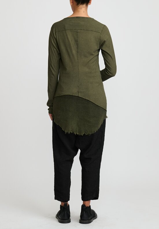 Rundholz Dip Cotton & Mesh Long Sleeve T-Shirt in Olive Cloud Green