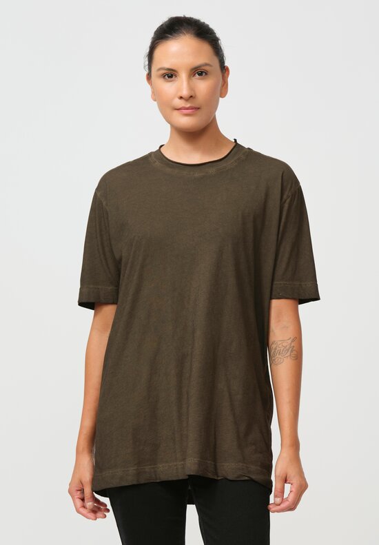 Rundholz Dip Roll Neck Short Sleeve T-Shirt in Khaki Cloud Green	