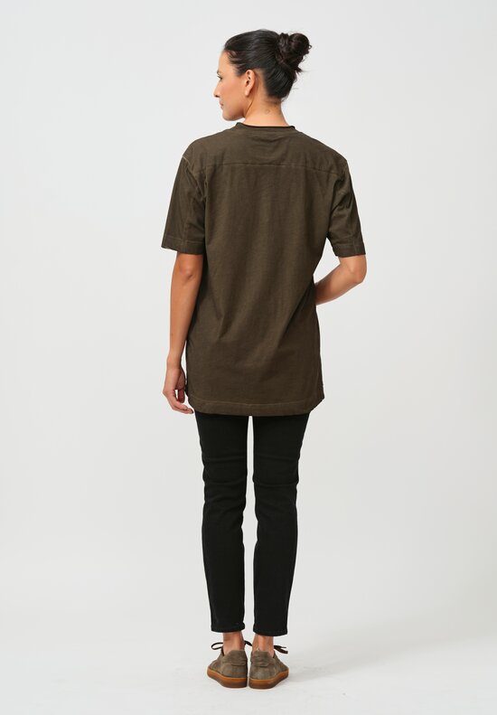 Rundholz Dip Roll Neck Short Sleeve T-Shirt in Khaki Cloud Green	