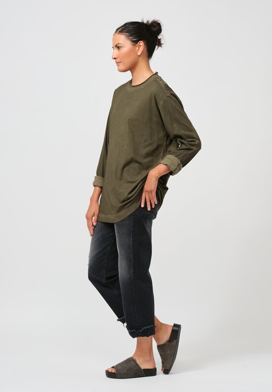 Rundholz Dip Roll Neck Long Sleeve T-Shirt in Olive Cloud Green	