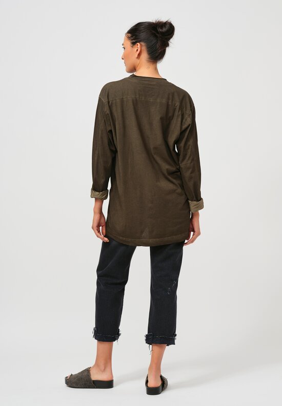 Rundholz Dip Roll Neck Long Sleeve T-Shirt in Khaki Cloud Green	