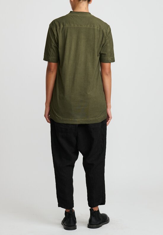 Rundholz Dip Roll Neck Short Sleeve T-Shirt in Olive Cloud Green