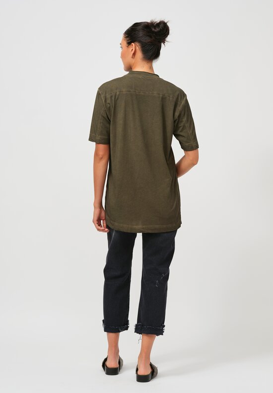 Rundholz Dip Roll Neck Short Sleeve T-Shirt in Olive Cloud Green	