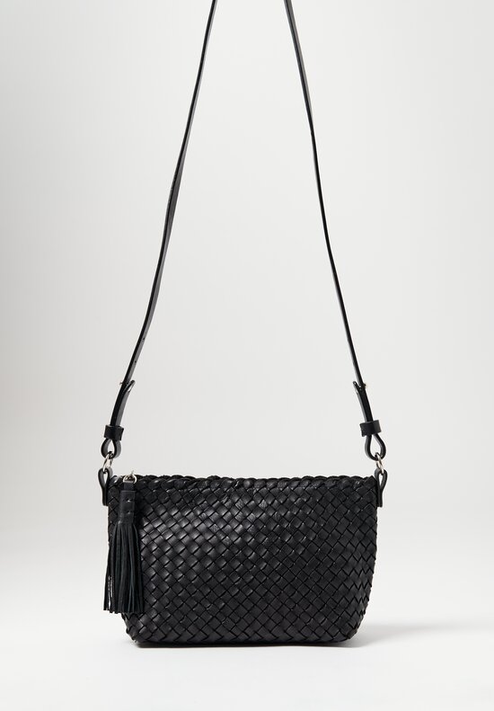 Massimo Palomba Eva Wood Basket Weave Small Cross Body Bag Black