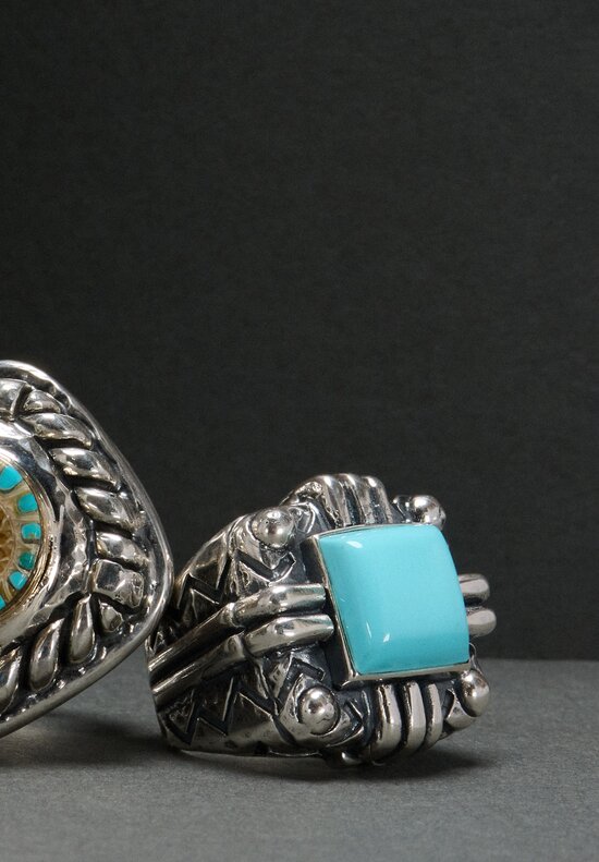 Dian Malouf Silver and Turquoise Art Deco Ring	