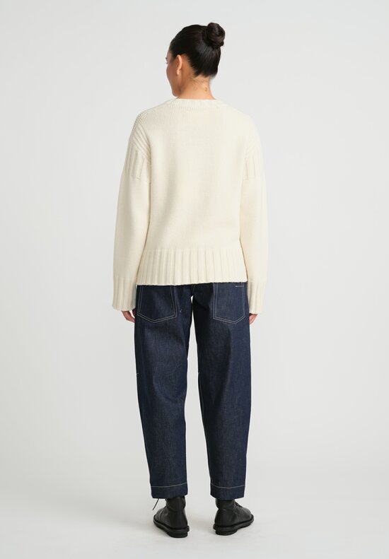 Jil Sander+ Cashmere Long Sleeved Crewneck Knitted Sweater in Natural White
