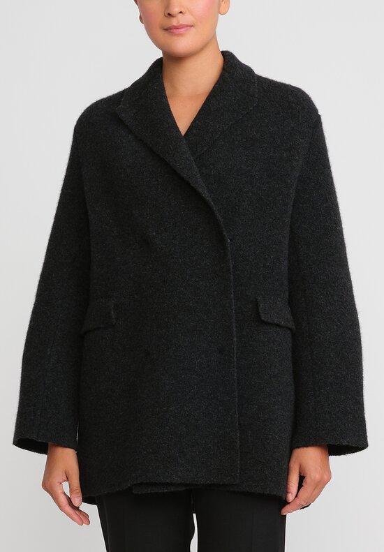 Boboutic Wool & Yak Double Breasted Jacket in Charcoal Grey	