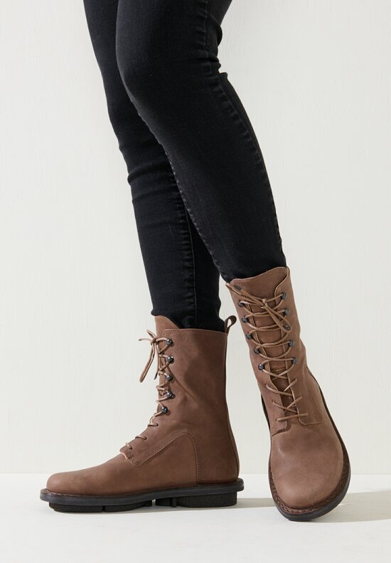 Trippen Leather Concrete High Ankle Boot in Granit Brown