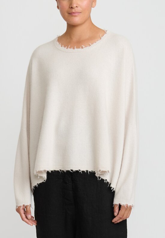 Rundholz Dip Wool and Raccoon Hair Cropped Sweater in White Sand