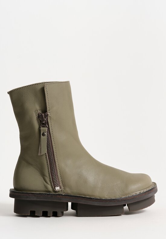 Trippen Leather Deer Ankle Boot in Beton Green	