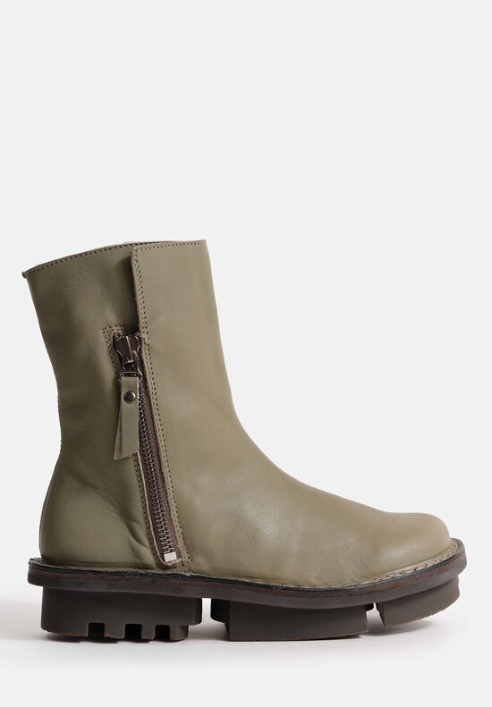 Trippen Leather Deer Ankle Boot in Beton Green