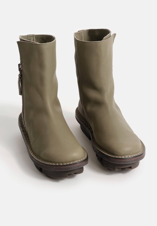 Trippen Leather Deer Ankle Boot in Beton Green	