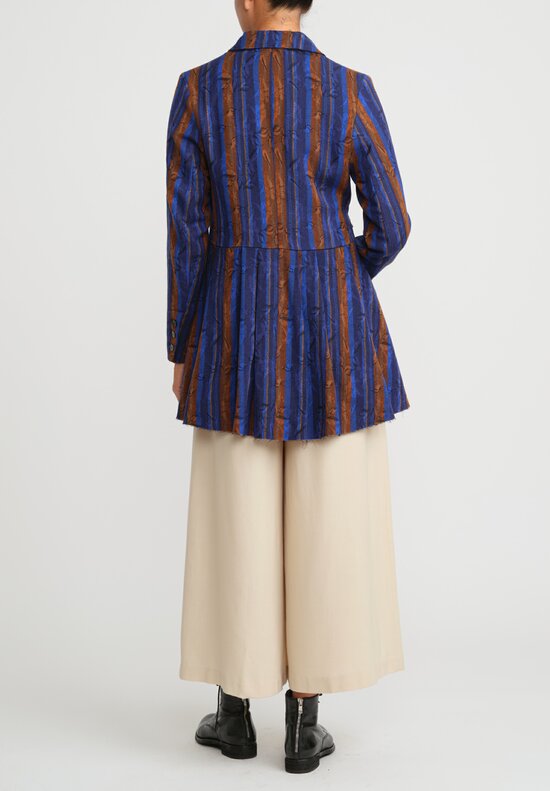 A Tentative Atelier Virgin Wool Jacquard Matilda Joslyn Drape Jacket in Royal Blue & Gold	