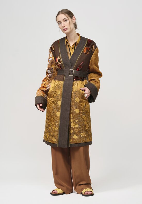 Dries Van Noten Cotton Embroidered Remis Coat in Khaki Bronze