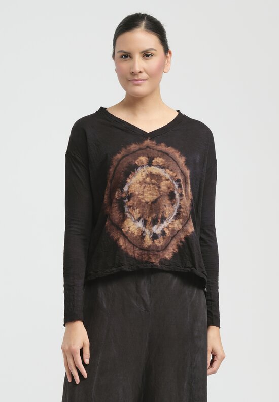 Gilda Midani Pattern Dyed V-Neck Long Sleeve Trapeze Top in Fire Ring Black