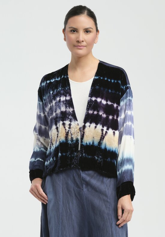 Gilda Midani Pattern Dyed Velvet Gilet Jacket in Blue Indigo Row