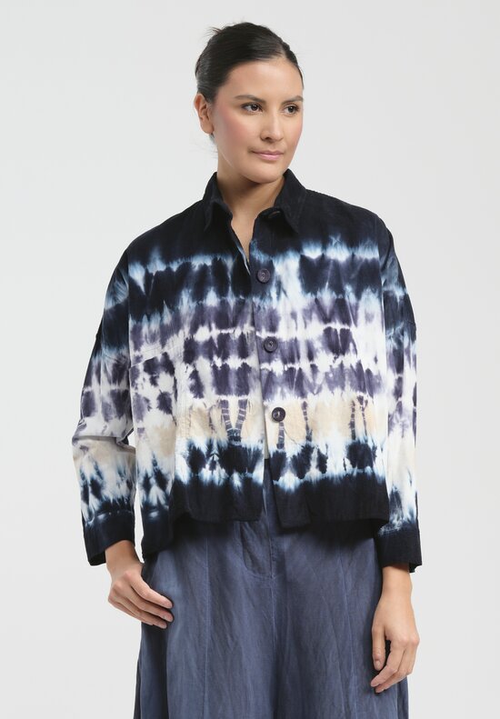 Gilda Midani Pattern Dyed Corduroy Pocket Shirt in Blue Indigo Row