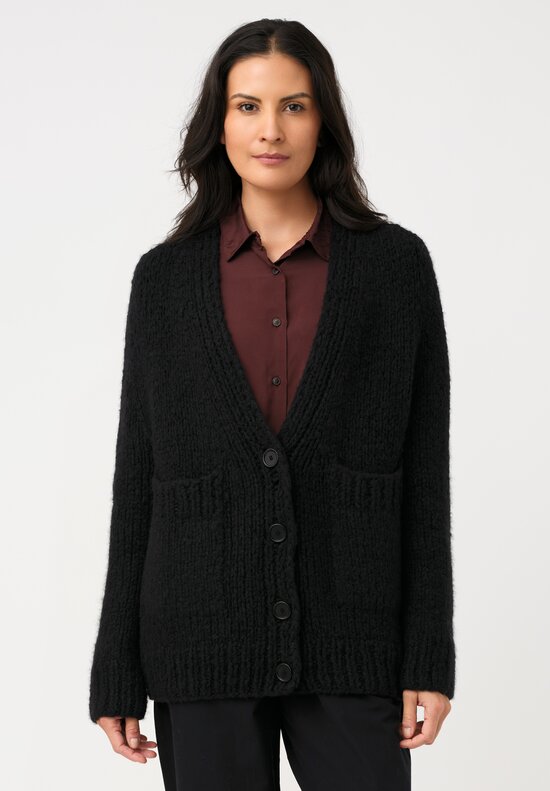 Wommelsdorff Hand-Knit Cashmere & Silk Luna Cardigan in Space Black