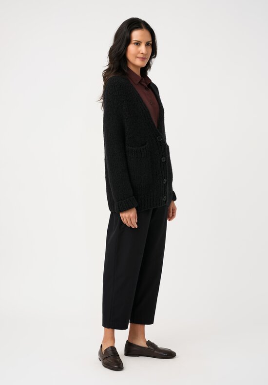 Wommelsdorff Hand-Knit Cashmere & Silk Luna Cardigan in Space Black