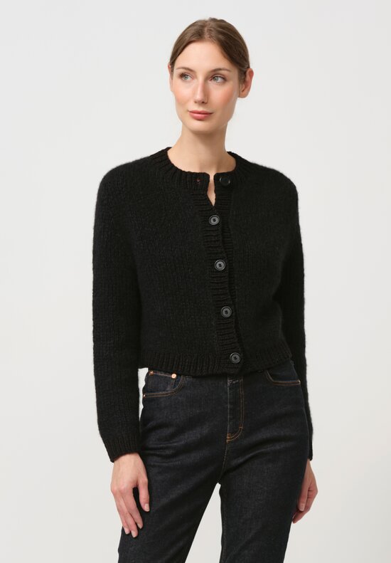 Wommelsdorff Hand Knit Cashmere & Silk Betsy Cardigan in Space Black	