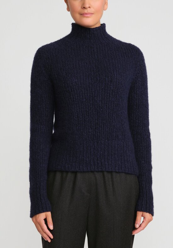Wommelsdorff Hand Knit Cashmere & Silk Beth Sweater in Midnight Navy Blue	