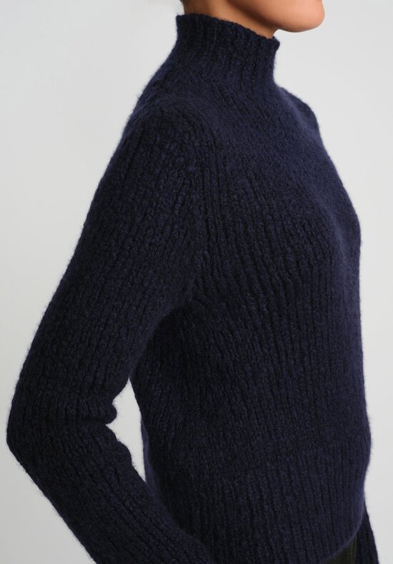 Wommelsdorff Hand Knit Cashmere & Silk Beth Sweater in Midnight Navy Blue	