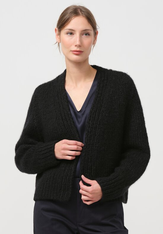 Wommelsdorff Hand Knit Cashmere & Silk Joy Cardigan in Space Black	