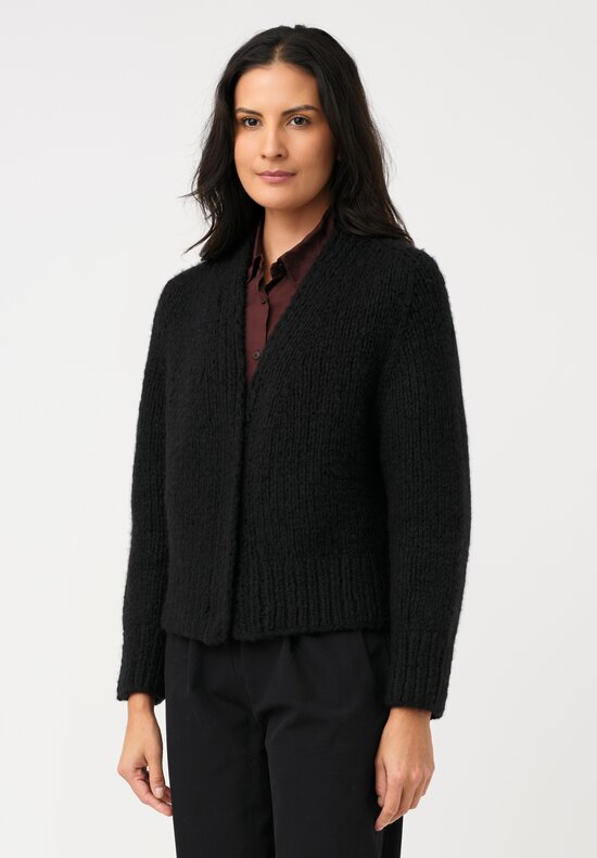 Wommelsdorff Hand-Knit Cashmere & Silk Joy Cardigan in Space Black