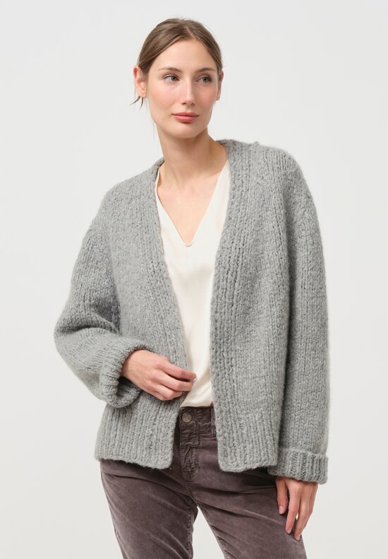 Wommelsdorff Hand Knit Cashmere & Silk Joy Cardigan in Chine Heather Grey	