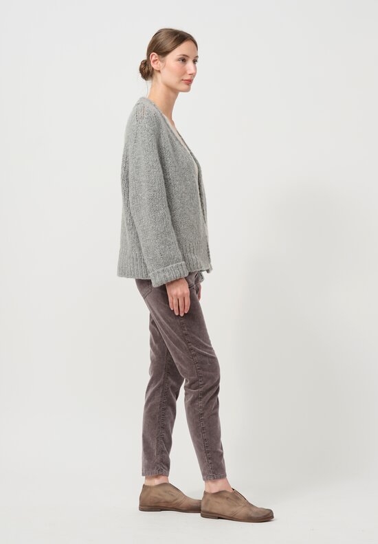 Wommelsdorff Hand Knit Cashmere & Silk Joy Cardigan in Chine Heather Grey	