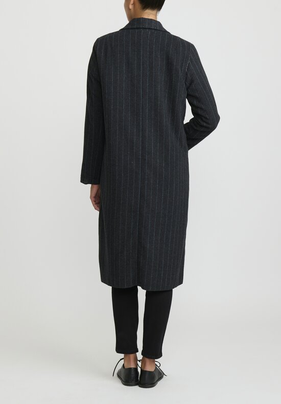 Umit Unal Hand-Stitched Pinstripe Wool Coat in Blue & Black	