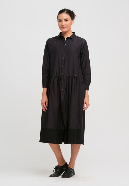 Umit Unal Hand Stitched Cotton & Silk Shirt Dress in Black	