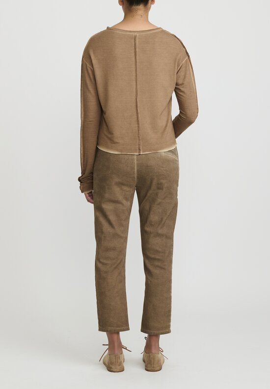 Umit Unal Garment Dyed Long Sleeve T-Shirt in Terra Brown	