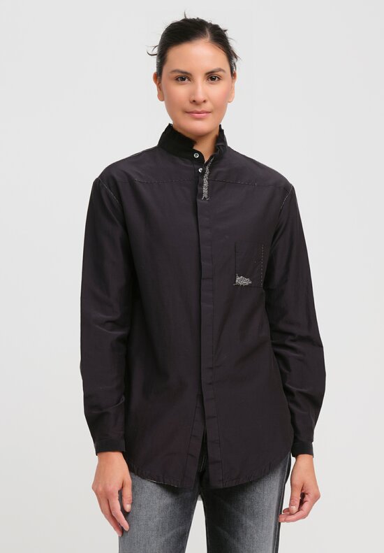 Umit Unal Cotton & Silk Long Sleeve Shirt in Black	