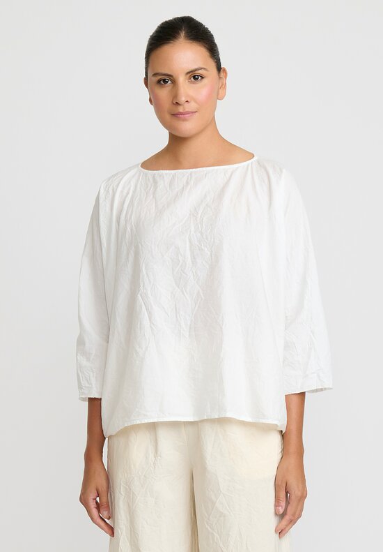 Daniela Gregis Washed Cotton Camicia Collo Tondo Manica Lavata Top in Bianco White