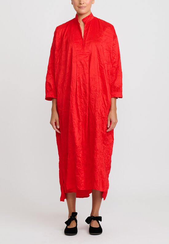 Daniela Gregis Washed Silk Long Kora Shirt Dress in Rosso Red