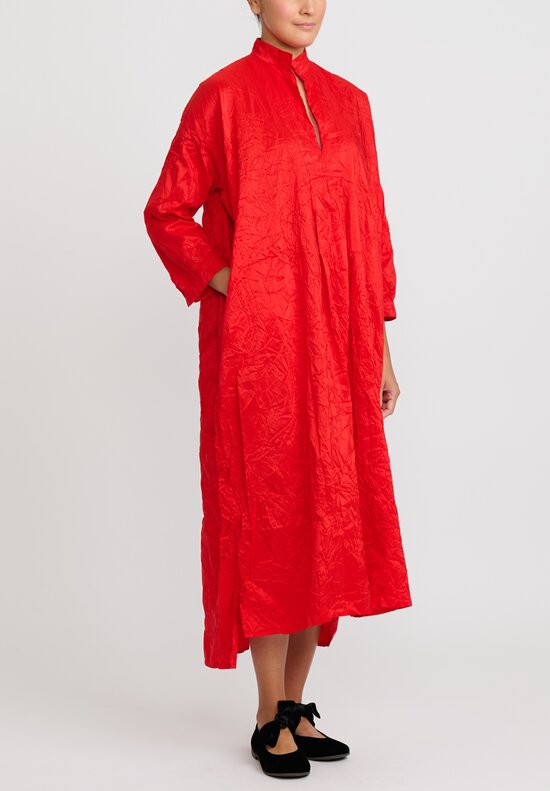 Daniela Gregis Washed Silk Long Kora Shirt Dress in Rosso Red