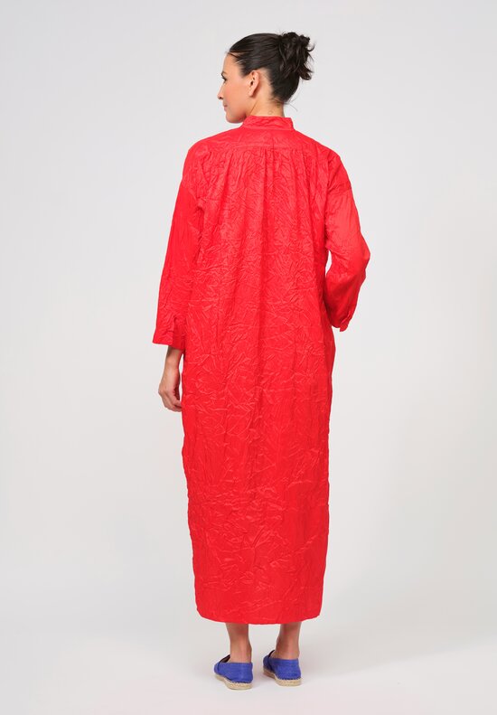 Daniela Gregis Washed Silk Long Kora Shirt Dress in Rosso Red	