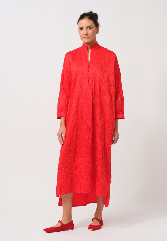 Daniela Gregis Washed Silk Long Kora Shirt Dress in Rosso Red	