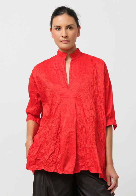 Daniela Gregis Washed Silk Kora Shirt in Rosso Fuoco Red	